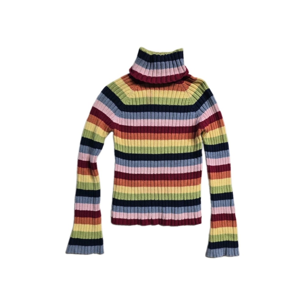 Next Era Striped Ribbed Turtleneck Sweater Women'L Ramie Cotton Retro Colorblock